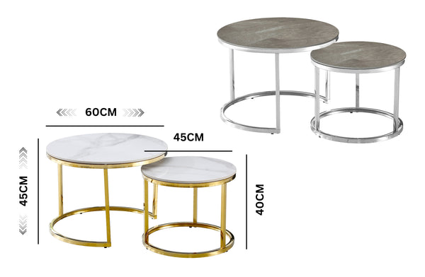 Layla Nesting Coffee Table Set - Silver / Gold Frame - 2 Sizes Available