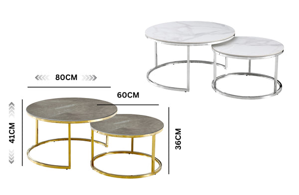 Layla Nesting Coffee Table Set - Silver / Gold Frame - 2 Sizes Available