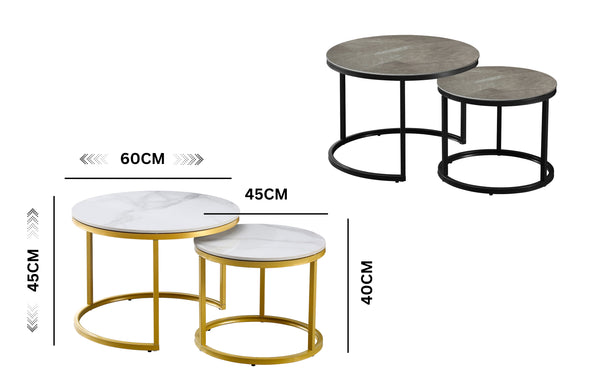 Romana Nesting Coffee Table Set - Black / Champagne Frame - 2 Sizes Available