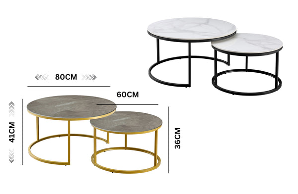 Romana Nesting Coffee Table Set - Black / Champagne Frame - 2 Sizes Available