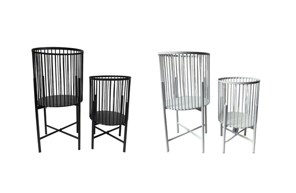 Modern Logan planter set of two in sleek black and white designs for indoor or outdoor use.