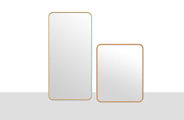 Gold metal rectangle mirrors in two sizes with sleek aluminum frame design