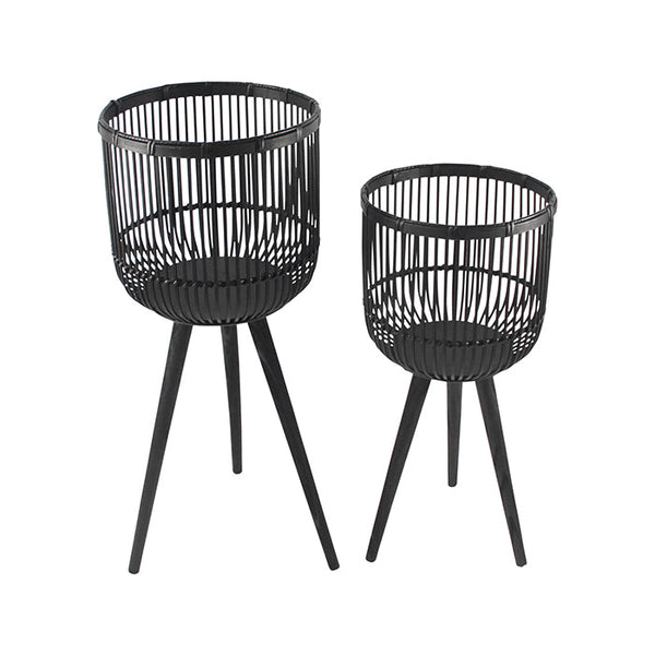 Sleek black bamboo planters for bold and stylish plant display.