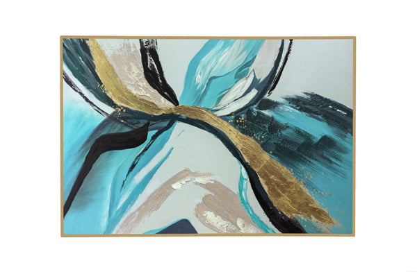 Elegant canvas wall art with teal, black, and gold foil accents for a luxurious statement.