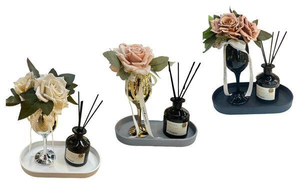Flower Decor Tray & Fragrance Diffuser Set– 3 Colours