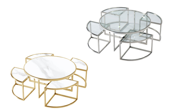 Lotus Round Set of 5 Piece Coffee Table and Side Tables