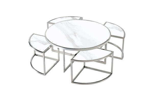 Lotus Round Set of 5 Piece Coffee Table and Side Tables