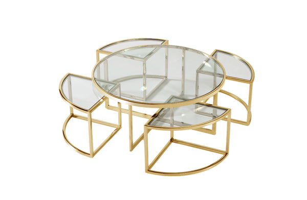 Lotus Round Set of 5 Piece Coffee Table and Side Tables