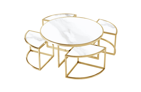 Lotus Round Set of 5 Piece Coffee Table and Side Tables