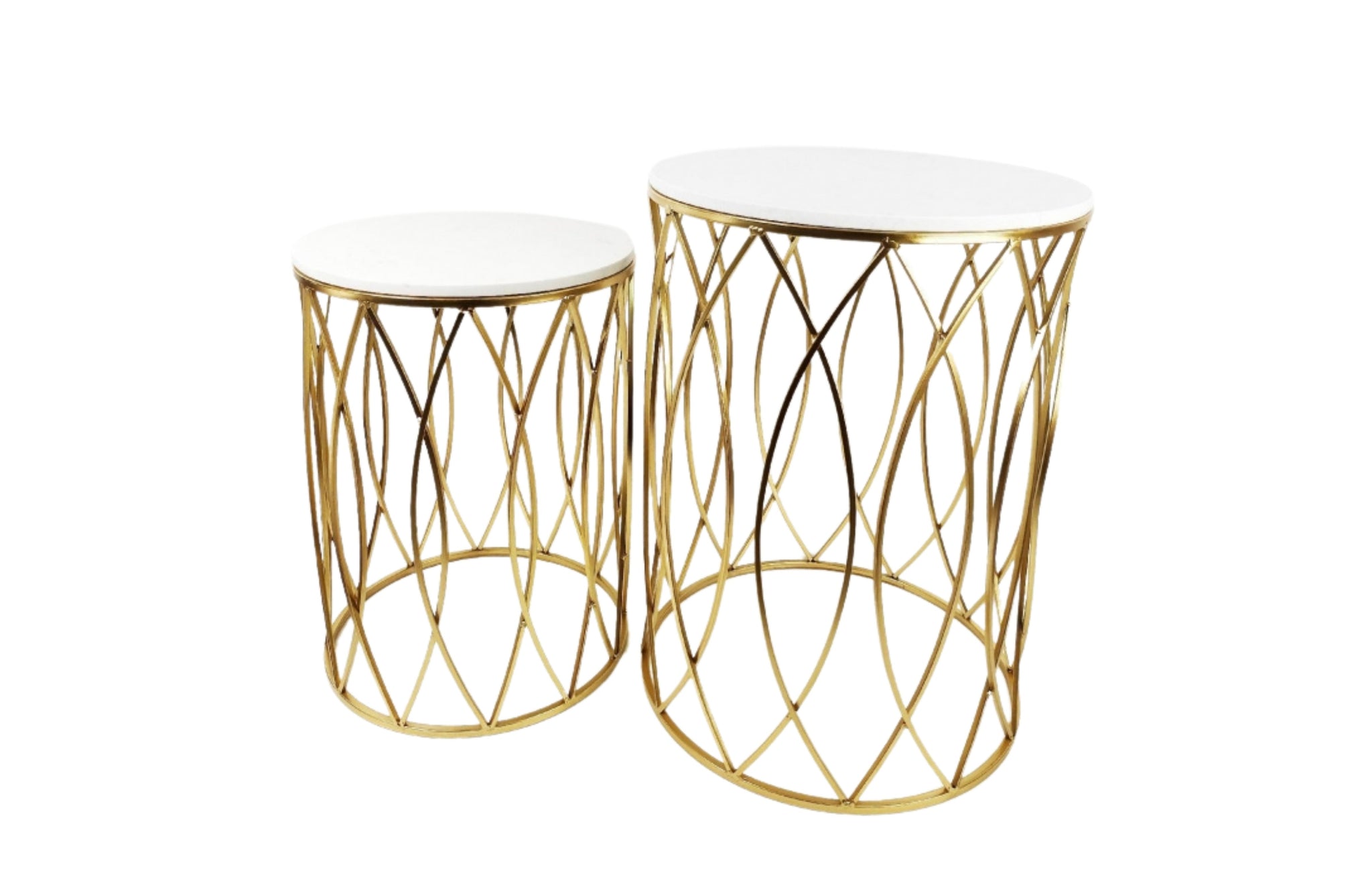 CLEARANCE - Set of 2 Audrey Side Tables - Gold base with marble tops