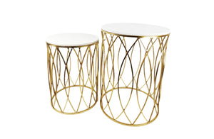 CLEARANCE - Set of 2 Audrey Side Tables - Gold base with marble tops