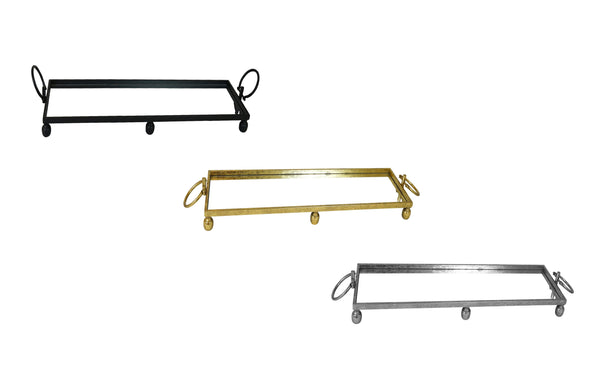 Eliza Rectangle Iron Mirror Tray with Handles - Black/Gold/Silver - 3 Sizes Available