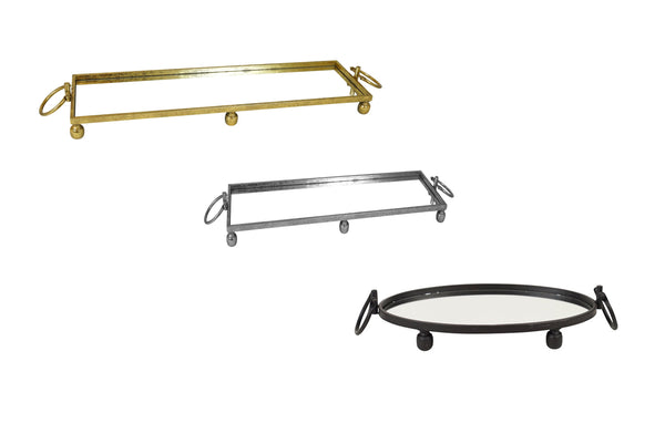 Eliza Rectangle Iron Mirror Tray with Handles - Black/Gold/Silver - 3 Sizes Available