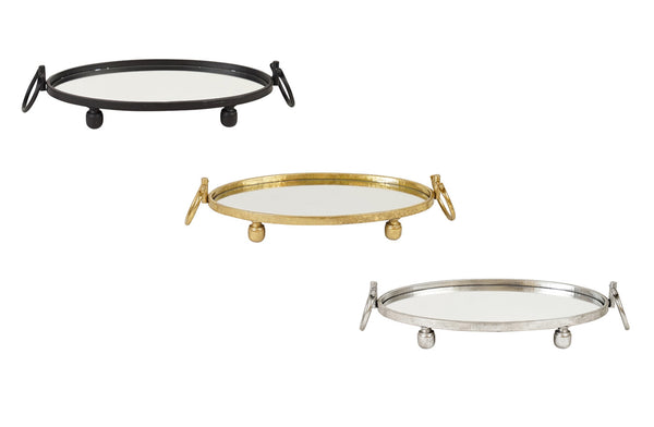 Eliza Rectangle Iron Mirror Tray with Handles - Black/Gold/Silver - 3 Sizes Available