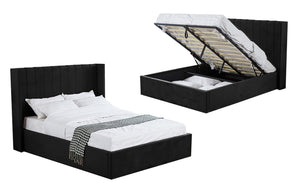 Hilton Velvet Gas Lift Bed - Black