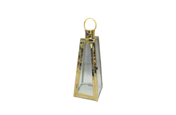 Decorative Pyramid Lanterns – Shiny Gold & Silver Candle Holders, Set of 3 (Large, Medium, Small)