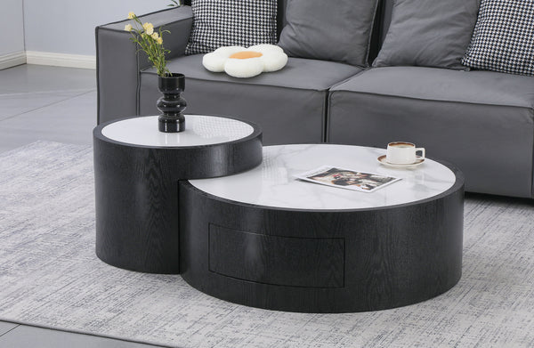 Clayton Round Set of 2 Coffee Table with Storage Drawer