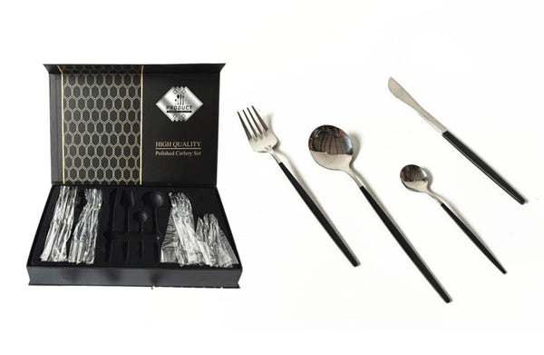 Keily Deluxe Cutlery Set – Black & Gold, Black & Silver (24-Piece Set)