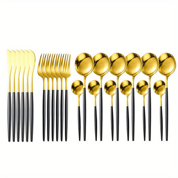 Keily Deluxe Cutlery Set – Black & Gold, Black & Silver (24-Piece Set)