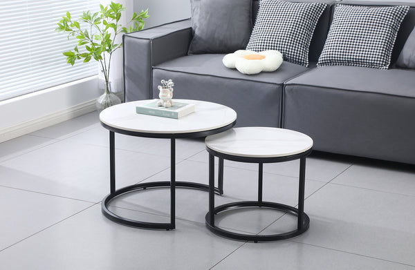 Romana Nesting Coffee Table Set - Black / Champagne Frame - 2 Sizes Available