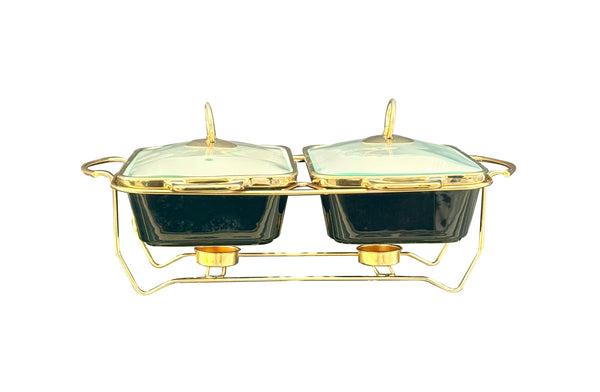 Twin Set Luxury Chafing Dish with Lid & Rack Food Warmer – 2 Colours Available