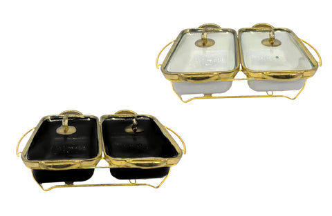 Twin Set Luxury Chafing Dish with Lid & Rack Food Warmer – 2 Colours Available