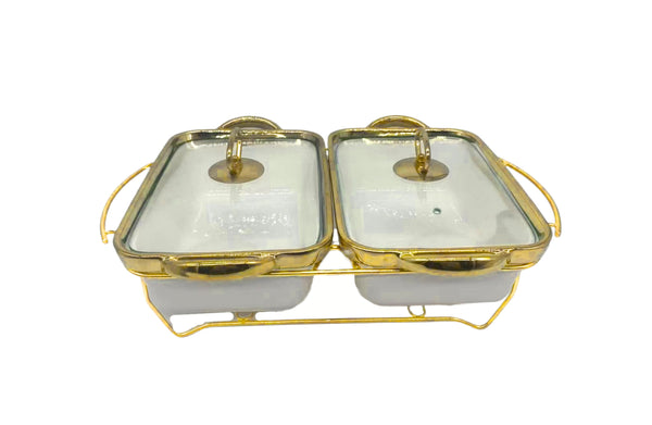 Twin Set Luxury Chafing Dish with Lid & Rack Food Warmer – 2 Colours Available