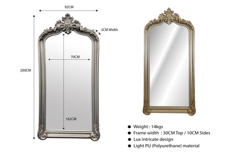 CLEARANCE - French Provincial Ornate Arch Style LUX Mirror - Silver Color
