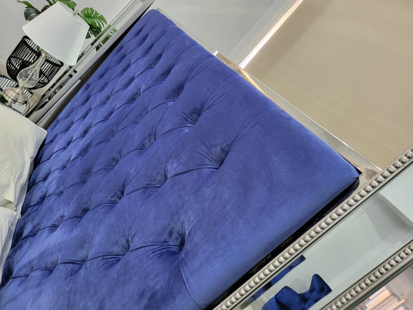 CLEARANCE - GRANDĖ Queen Blue Tall Deep Tufted Bed