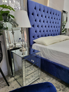 CLEARANCE - GRANDĖ Queen Blue Tall Deep Tufted Bed