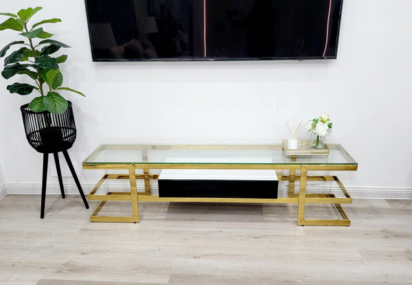 Alexa Gold TV Unit Table - 180cm X 40cm X 45cm - Furniture and Giftware 