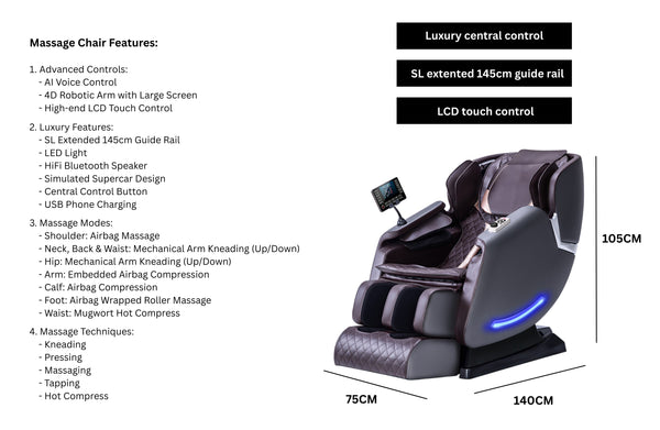 Premium 4D Massage Recliner, Zero Gravity Full Body - Voice Control & LCD Screen