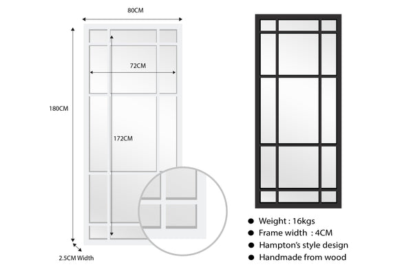 Hampton's Window Style Mirrors Range - 4 Sizes Available