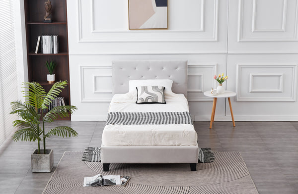 Winston Velvet Tufted Bed - Light Grey