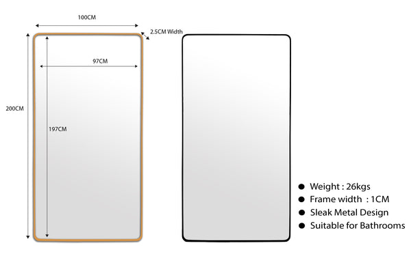 Metal Rectangle Mirrors Range - Black / Gold - 4 Sizes Available