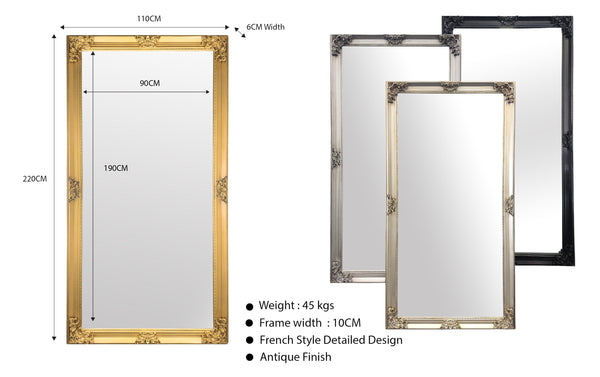 French Provincial Ornate Mirror Deluxe – 110x210cm
