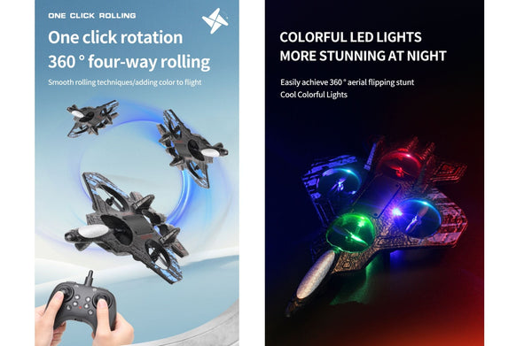 Foam Starfighter Jet RC Plane with LED Lights & 360° Flip - Remote Controlled Toy