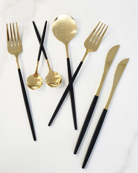 Keily Deluxe Cutlery Set – Black & Gold, Black & Silver (24-Piece Set)