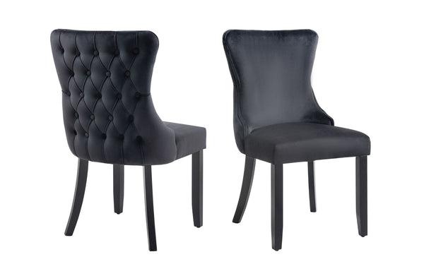 Set of 2 - Paris Velvet & Black Rubberwood Upholstered Dining Chairs Tufted Back