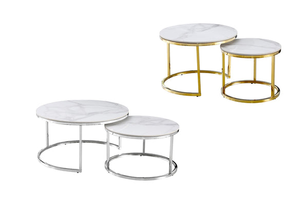 Layla Nesting Coffee Table Set - Silver / Gold Frame - 2 Sizes Available