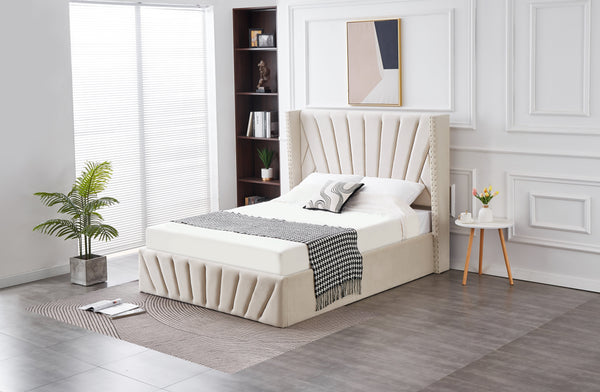 Allure Velvet Gas Lift Bed - Beige