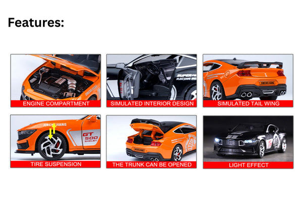 Ford Mustang Shelby GT500 Diecast 1:32 Sound, Light, Tyre Suspension and Pull Back Power Simulation