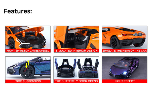 Lamborghini Revuelto Diecast 1:32 with Sound, Light, Tyre Suspension and Pull Back Power Simulation