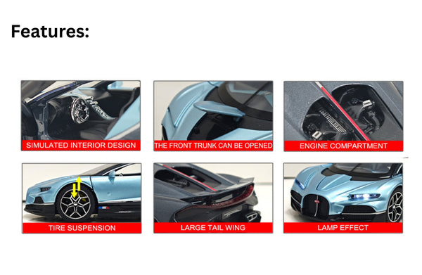 Bugatti Tourbillon V16 1:32 with Sound, Light, Tyre Suspension and Pull Back Power Simulation