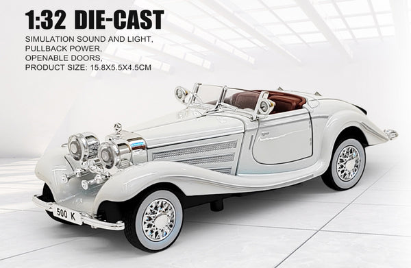 Mercedez Benz 500K Vintage Classic 1:32 with Sound, Light, Tyre Suspension and Pull Back Power Simulation