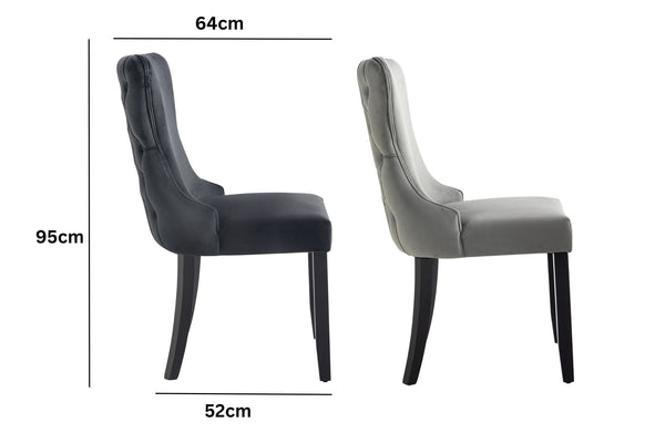 Set of 2 - Paris Velvet & Black Rubberwood Upholstered Dining Chairs Tufted Back