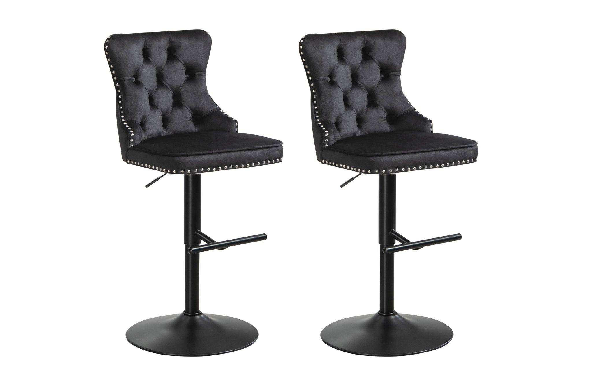 Set of 2 - Sahara Tufted Height Adjustable Swivel Bar Stools with Footrest - 2 Colours Available