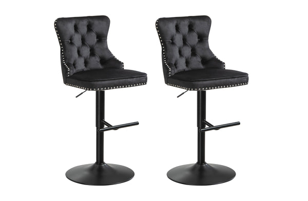Set of 2 - Sahara Tufted Height Adjustable Swivel Bar Stools with Footrest - 2 Colours Available
