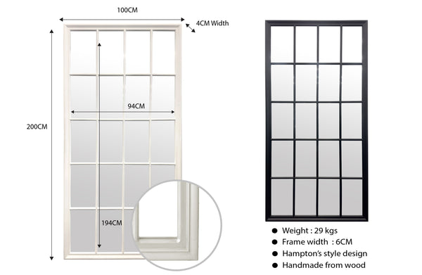 Hampton's Window Style Mirrors Range - 4 Sizes Available