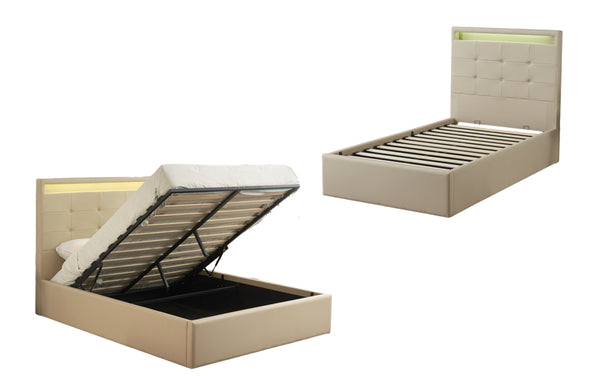 Clyde PU Leather Gas Lift Bed - Beige